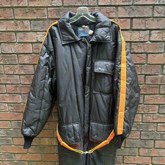 SafTBak Chiller Killer Insulated Coveralls‎ Sz L Black Orange Stripe Vintage USA - Picture 1 of 8